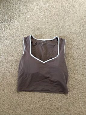 VPL Taupe Cropped Tank with White Trim